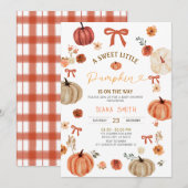 Gingham Little Pumpkin Rustic Baby shower Uitnodig Kaart (Voorkant / Achterkant)