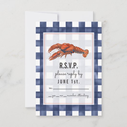 Gingham Lobster Rustic Wedding RSVP (Voorkant)