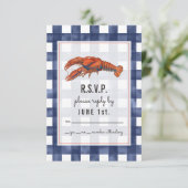 Gingham Lobster Rustic Wedding RSVP Kaartje (Staand voorkant)