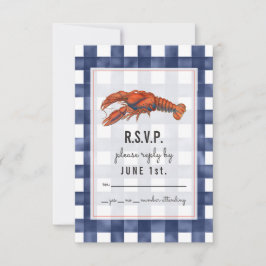 Gingham Lobster Rustic Wedding RSVP Kaartje