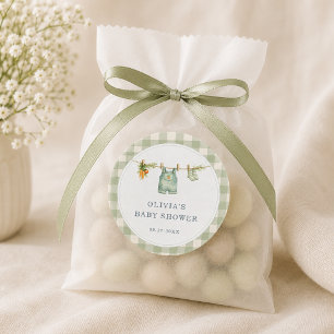 Gingham Lokaal Geteelde Baby Shower Feest Ronde Sticker