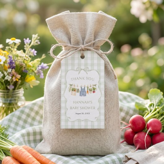 Gingham Lokaal Geteelde Babyborrel Cadeaulabel
