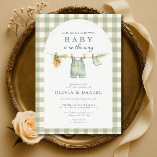 Gingham Lokaal Geteelde Couples Baby Shower Kaart