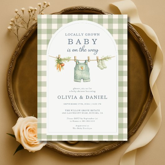 Gingham Lokaal Geteelde Couples Baby Shower Kaart