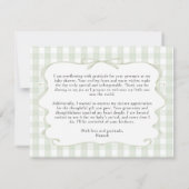 Gingham Lokale Baby Shower Bedankkaart (Achterkant)