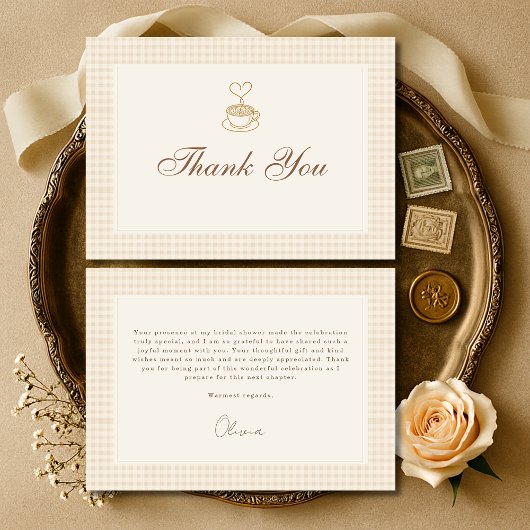 Gingham Love is Brewing Coffee Bridal Shower Bedankkaart