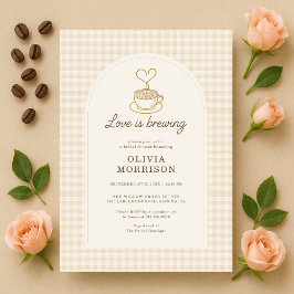 Gingham Love is Brewing Coffee Bridal Shower Kaart