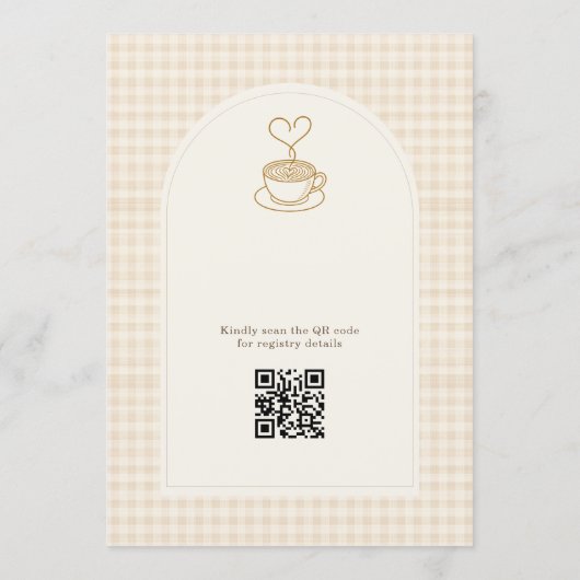 Gingham Love is Brewing QR Code Bridal Shower Kaart (Achterkant)