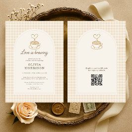 Gingham Love is Brewing QR Code Bruiloftsfeest Kaart