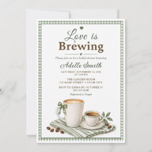 Gingham Love Is Brewing Sage Coffee Bruiloft Borre Kaart