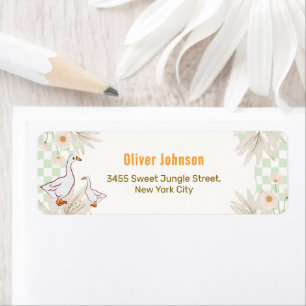 Gingham Madelena Gans Baby Shower Retouradres Etiket