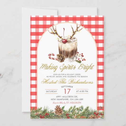 Gingham Making Spirits Bright Christmas Cokctail Kaart (Voorkant)