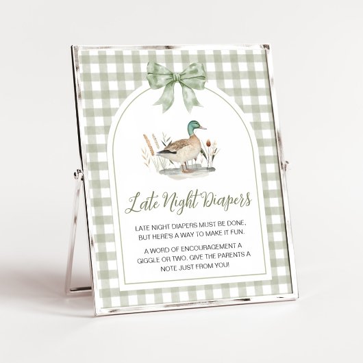 Gingham Mallard Duck Baby Late Night Luiers Sign Poster