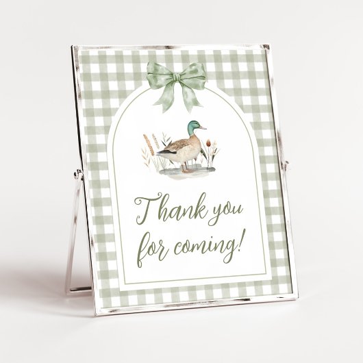 Gingham Mallard Duck Baby shower Bedankt Teken Poster