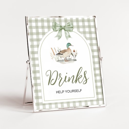 Gingham Mallard Duck Baby shower Drinken Sign Poster