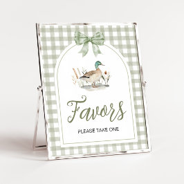 Gingham Mallard Duck Baby shower Favors Sign Poster