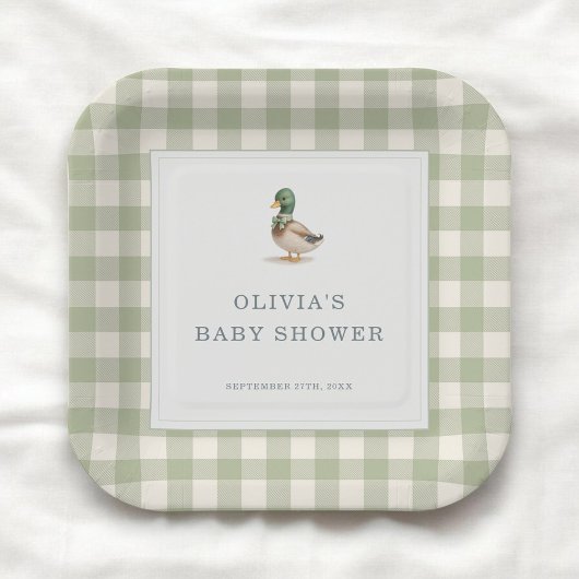 Gingham Mallard Duck Baby Shower Party Papieren Bordje