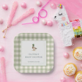 Gingham Mallard Duck Baby Shower Party Papieren Bordje (Feest)