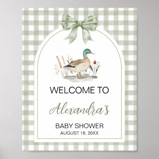 Gingham Mallard Duck Baby shower Welkomstbord Poster (Voorkant)