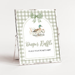 Gingham Mallard Duck BabyShower Luier Raffle Sign Poster
