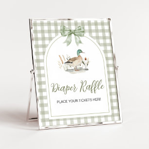 Gingham Mallard Duck BabyShower Luier Raffle Sign Poster
