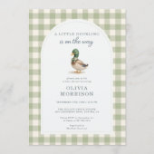 Gingham Mallard Duck Bow Sage Green Baby Shower Kaart (Voorkant)