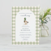 Gingham Mallard Duck Bow Sage Green Baby Shower Kaart (Staand voorkant)