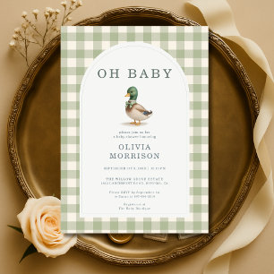 Gingham Mallard Eend Salie Groene Baby Shower Kaart