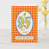 Gingham-mariggets en Check Gingham: 95e Birthday K Kaart (Gele Bloem)