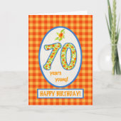 Gingham-marigolds en Check: 70th Birthday Kaart (Voorkant)