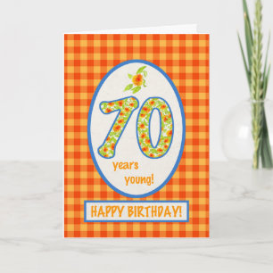 Gingham-marigolds en Check: 70th Birthday Kaart
