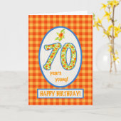 Gingham-marigolds en Check: 70th Birthday Kaart (Gele Bloem)