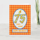 Gingham-marigolds en Check: 75th Birthday Kaart (Voorkant)