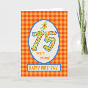 Gingham-marigolds en Check: 75th Birthday Kaart
