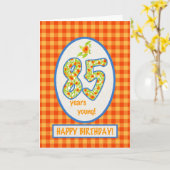 Gingham-marigolds en Check: 85th Birthday Kaart (Gele Bloem)