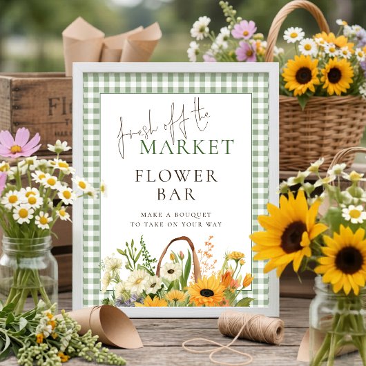 Gingham Markt Bloem Bar Bord Bruidsdouche Poster