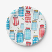 Gingham Mason Jar Pattern – Country Kitchen Charm Papieren Bordje (Voorkant)