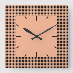 Gingham Melon en zwart Vierkante Klok