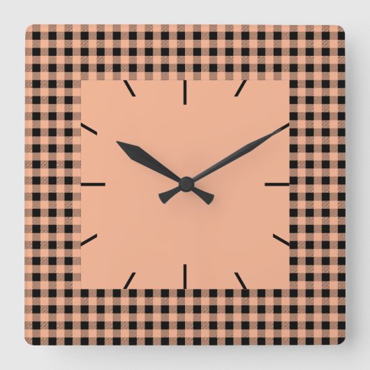 Gingham Melon en zwart Vierkante Klok (Voorkant)
