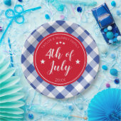 Gingham met blauw Gingham op 4 juli Papieren Bordje (Feest)