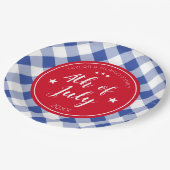 Gingham met blauw Gingham op 4 juli Papieren Bordje (Gekanteld)