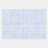 Gingham met de hand getekend modern schattig blauw inpakpapier vel (Voorkant 2)