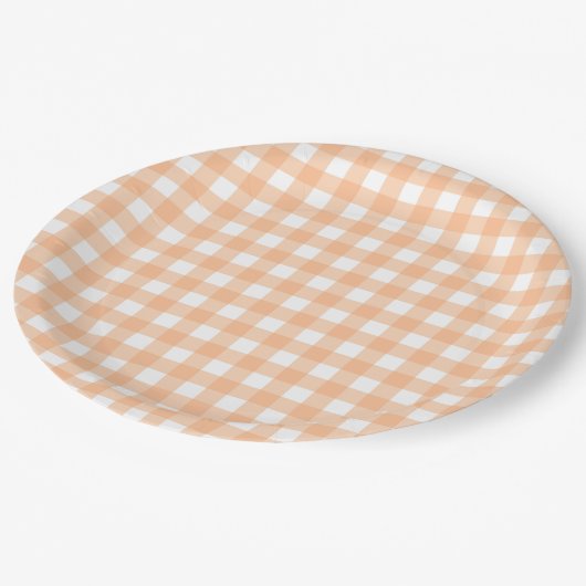 Gingham met Gingham Check Pset Pattern Peach Papieren Bordje (Gekanteld)
