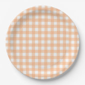 Gingham met Gingham Check Pset Pattern Peach Papieren Bordje (Voorkant)