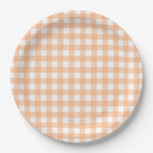 Gingham met Gingham Check Pset Pattern Peach Papieren Bordje (Voorkant)