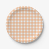 Gingham met Gingham Check Pset Picnic Peach Papieren Bordje (Voorkant)