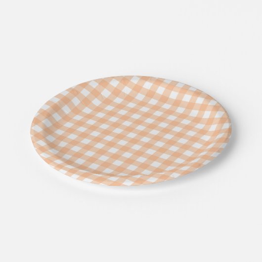 Gingham met Gingham Check Pset Picnic Peach Papieren Bordje (Gekanteld)