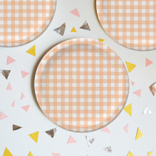 Gingham met Gingham Check Pset Picnic Peach Papieren Bordje