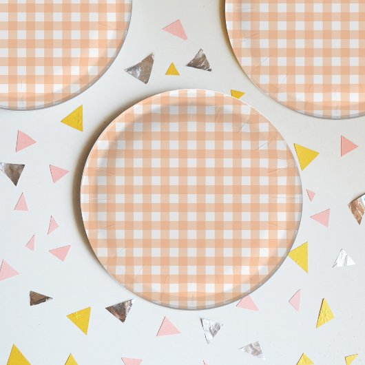 Gingham met Gingham Check Pset Picnic Peach Papieren Bordje