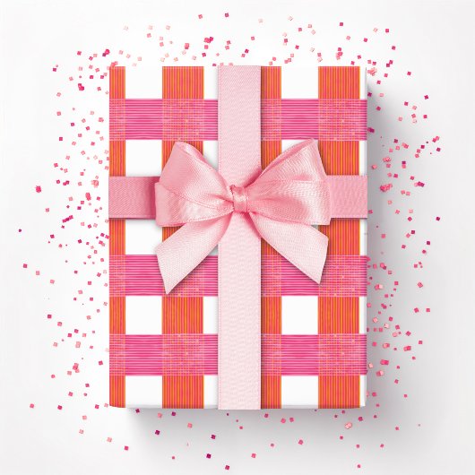 Gingham met raamwerk in roze en oranje cadeaupapier